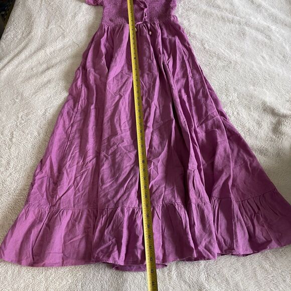 Free People Midi Dress Lush Life Linen Strapless Smocked Opera Mauve Size M New - Picture 4 of 11